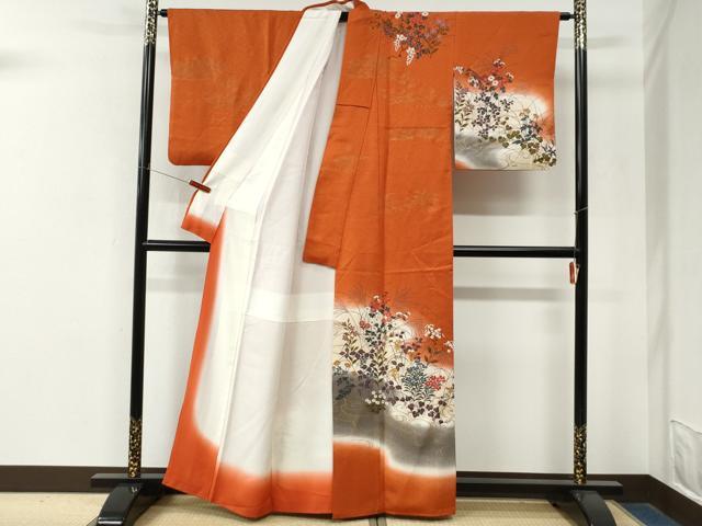 平和屋着物●訪問着 流水草花文 暈し染め 金彩 正絹 逸品 CABM4260yc