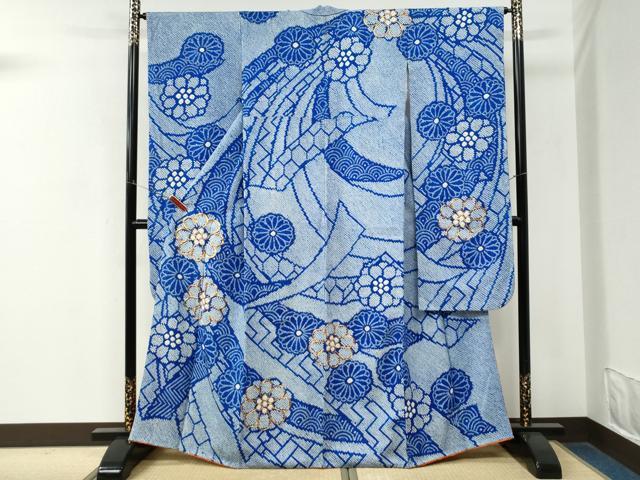 平和屋着物●豪華振袖 総絞り 駒刺繍 熨斗吉祥舞花文 正絹 逸品 CABM4262yc
