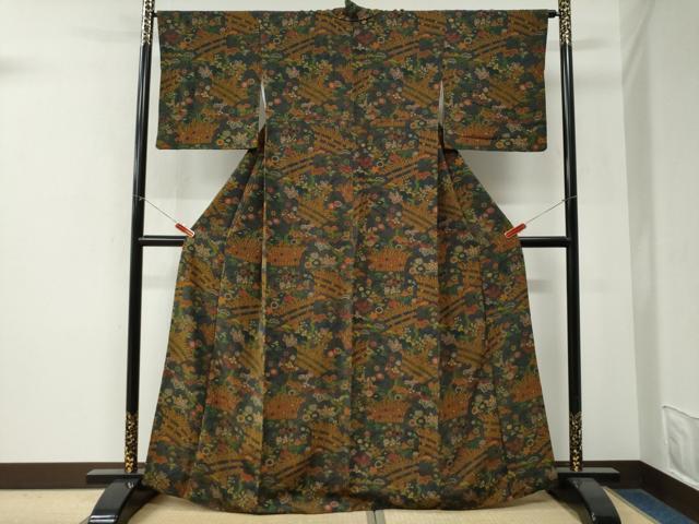 平和屋着物●上質な小紋 桐草花文 鬼しぼ縮緬 正絹 逸品 CABM4282yc