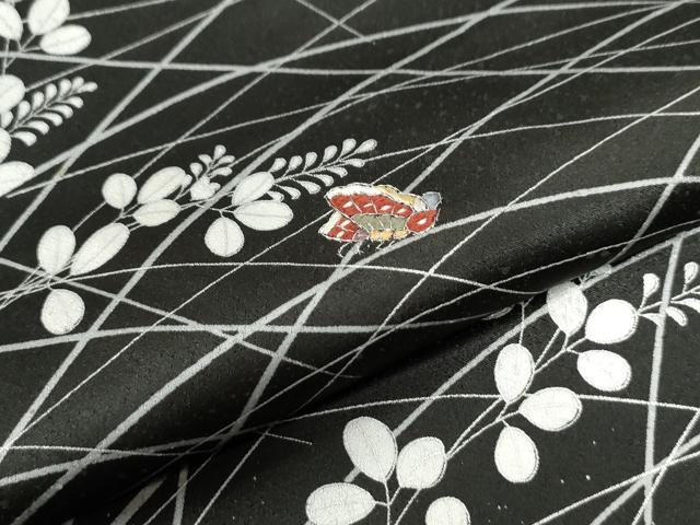平和屋着物●訪問着 刺繍 花蝶文 黒地 金彩 正絹 逸品 CABM4284yc