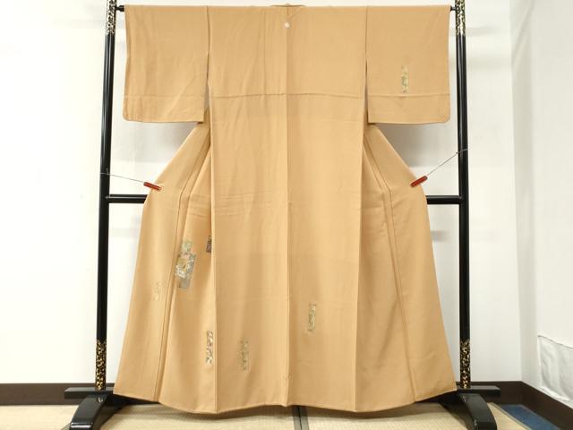平和屋着物●訪問着 総刺繍 短冊浜松枝花文 金糸 正絹 逸品 CABM4286yc