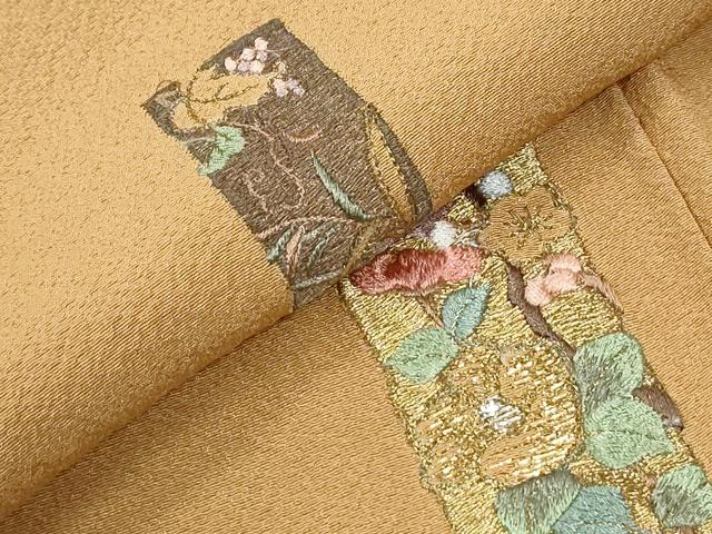 平和屋着物●訪問着 総刺繍 短冊浜松枝花文 金糸 正絹 逸品 CABM4286yc