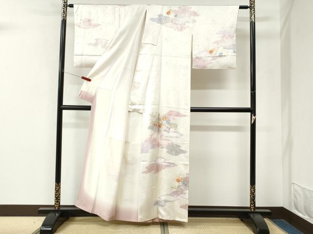 平和屋着物●創業460年・千總 訪問着 駒刺繍 絞り 霞草花文 金彩 正絹 逸品 CABM4292yc