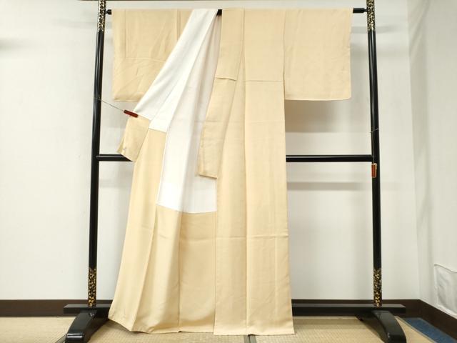 平和屋着物●上質な色無地 網目飛鶴地紋 蜂蜜色 三越扱い 正絹 逸品 未使用 CABM4302yc