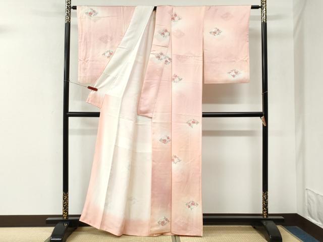 平和屋着物●上質な小紋 地紋起こし 菱草花文 暈し染め 正絹 逸品 CABM4315yc