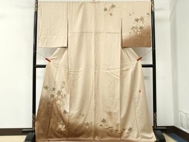 平和屋着物●訪問着 作家物 駒刺繍 竜田川舟花文 金彩 ロング丈 正絹 逸品 CABM4319yc