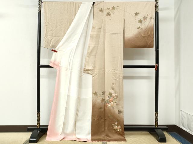 平和屋着物●訪問着 作家物 駒刺繍 竜田川舟花文 金彩 ロング丈 正絹 逸品 CABM4319yc
