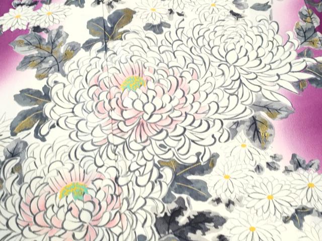 平和屋着物●十日町老舗ブランド 吉澤友禅 吾妻徳穂 振袖 菊花文 暈し染め 金彩 正絹 逸品 CABM4321yc