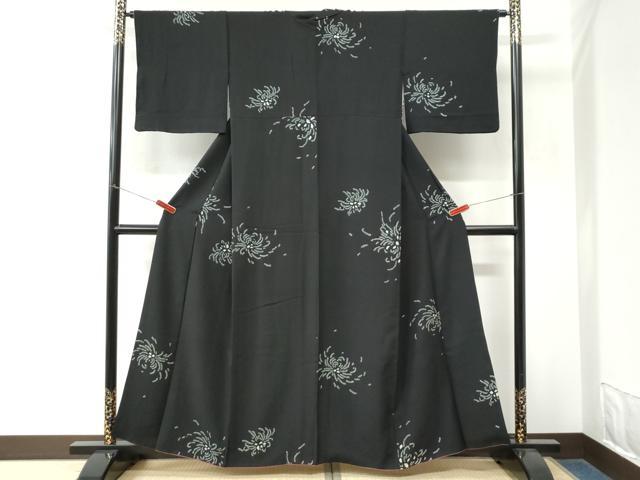 平和屋着物●上質な小紋 絞り 乱菊 黒地 正絹 逸品 CABM4322yc