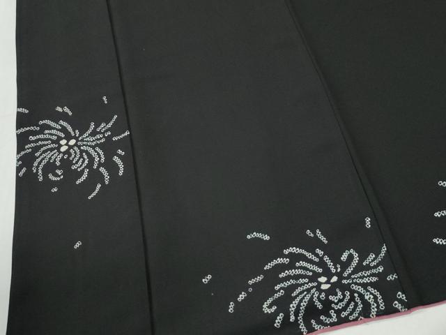 平和屋着物●上質な小紋 絞り 乱菊 黒地 正絹 逸品 CABM4322yc