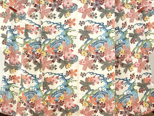 平和屋着物●本場琉球紅型 振袖 立波舞桜文 正絹 逸品 CABM4327yc