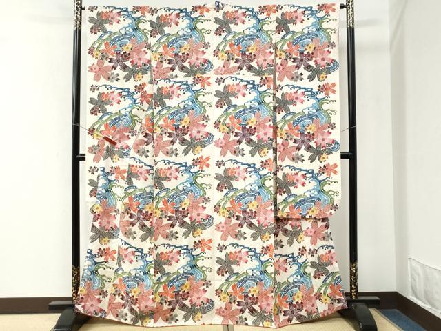 平和屋着物●本場琉球紅型 振袖 立波舞桜文 正絹 逸品 CABM4327yc