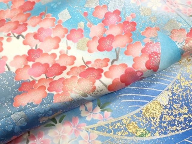 平和屋着物●豪華振袖 絞り 立波飛鶴梅舞桜文 暈し染め 金彩 正絹 逸品 CABM4328yc