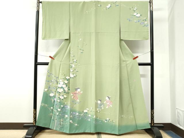 平和屋着物●十日町友禅作家 関口遼一 訪問着 童子枝花文 暈し染め 正絹 逸品 CABM4358yc