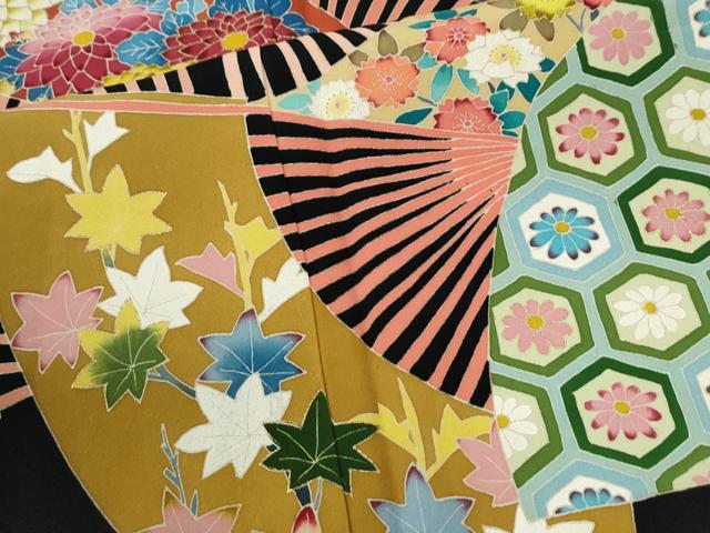 平和屋着物●本加賀友禅作家 百貫華峰 黒留袖 扇面吉祥花文 正絹 逸品 CABM4360yc