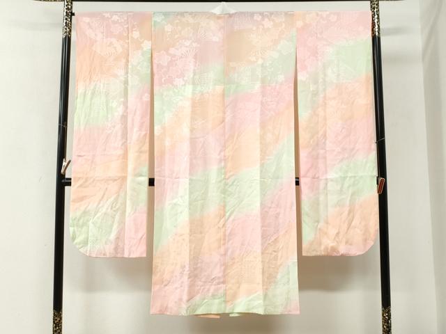 平和屋着物●振袖用長襦袢 無双仕立て 扇面花地紋 暈し染め やまと誂製 正絹 逸品 CABM4363yc