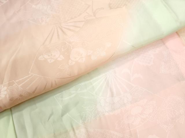 平和屋着物●振袖用長襦袢 無双仕立て 扇面花地紋 暈し染め やまと誂製 正絹 逸品 CABM4363yc