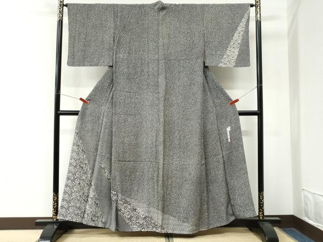 平和屋着物●二代目 川村久太郎 訪問着 型染め 花鳥唐草丸文 黒地 正絹 逸品 CABM4374yc