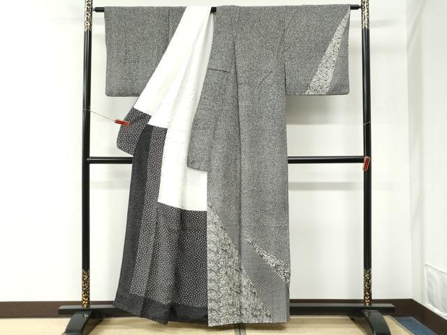 平和屋着物●二代目 川村久太郎 訪問着 型染め 花鳥唐草丸文 黒地 正絹 逸品 CABM4374yc