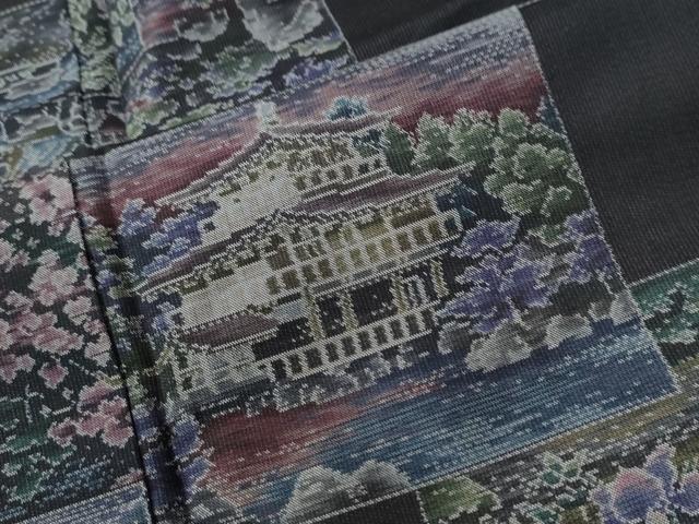 平和屋着物●都喜ヱ門 本場大島紬 総絣 色紙重ね京風景文 藤絹織物謹製 正絹 逸品 未使用 CABM4375yc