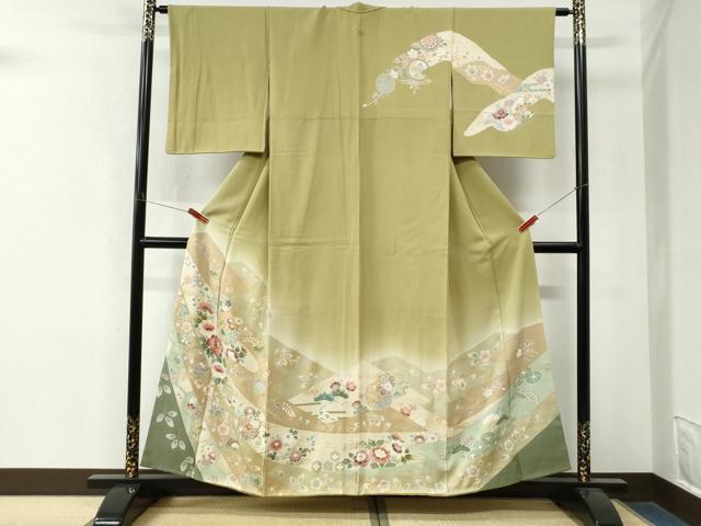 平和屋着物●訪問着 駒刺繍 吉祥扇面草花文 暈し染め 金彩 正絹 逸品 CABM4380yc