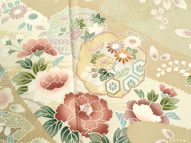 平和屋着物●訪問着 駒刺繍 吉祥扇面草花文 暈し染め 金彩 正絹 逸品 CABM4380yc