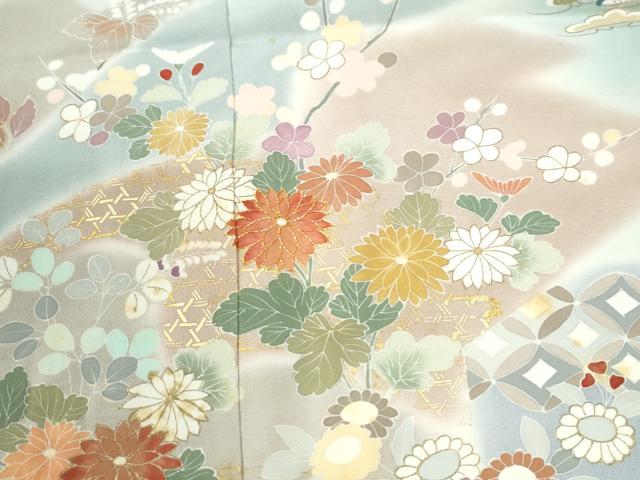 平和屋着物●創業460年・千總 訪問着 駒刺繍 霞草花文 暈し染め 金彩 高島屋扱い 正絹 逸品 CABM4405yc