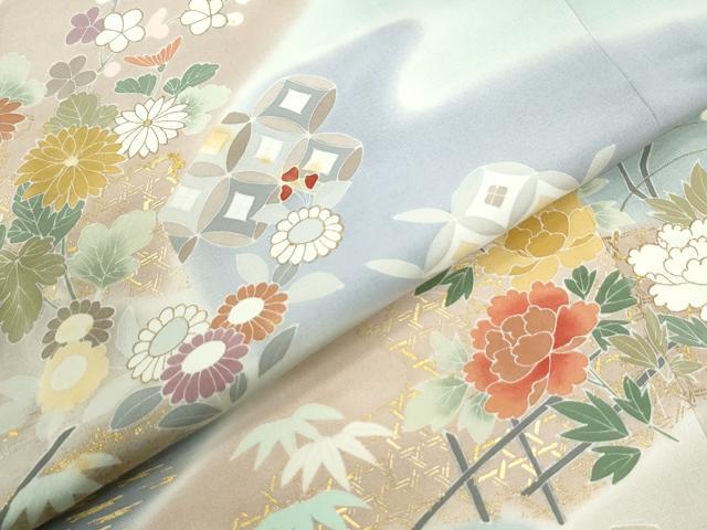 平和屋着物●創業460年・千總 訪問着 駒刺繍 霞草花文 暈し染め 金彩 高島屋扱い 正絹 逸品 CABM4405yc