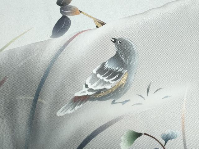 平和屋着物●訪問着 手描き 休み鳥枝花文 暈し染め 金彩 正絹 逸品 CABM4429yc