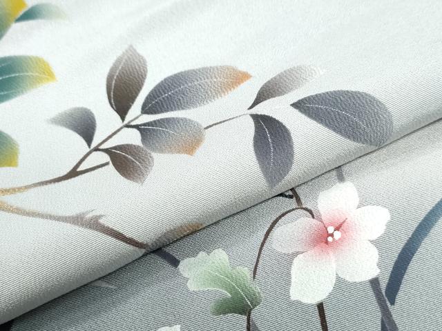 平和屋着物●訪問着 手描き 休み鳥枝花文 暈し染め 金彩 正絹 逸品 CABM4429yc