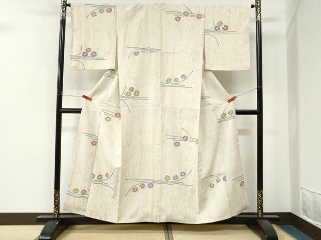 平和屋着物●上質な小紋 紬地 霞舞花文 正絹 逸品 CABM4431yc