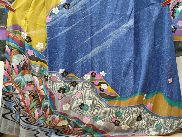 平和屋着物●中嶋博司 振袖 片輪車舞桜文 金彩 正絹 逸品 CABM4436yc
