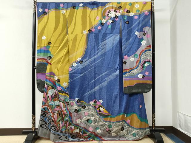 平和屋着物●中嶋博司 振袖 片輪車舞桜文 金彩 正絹 逸品 CABM4436yc