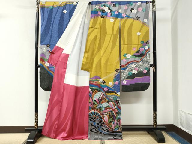 平和屋着物●中嶋博司 振袖 片輪車舞桜文 金彩 正絹 逸品 CABM4436yc