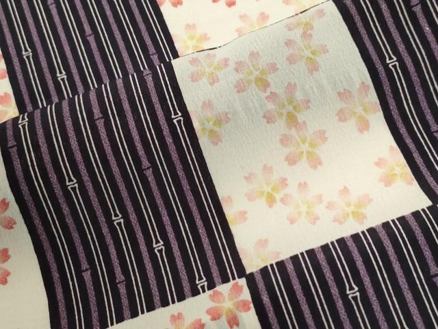 平和屋着物●長襦袢 無双仕立て 市松竹並び舞桜文 半衿刺繍 洗える着物 未使用 CABM4457yc