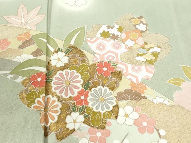 平和屋着物●訪問着 鬘帯流水舞桜文 暈し染め 金彩 正絹 逸品 CABM4476yc