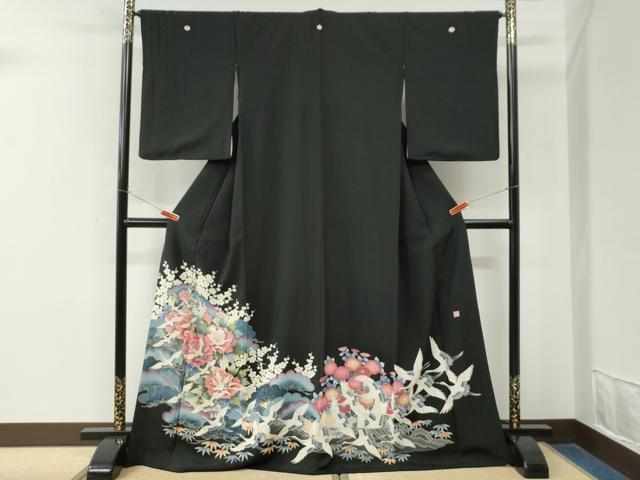 平和屋着物●豪華黒留袖 友禅 作家物 飛鶴松竹梅 正絹 逸品 CABM4486yc