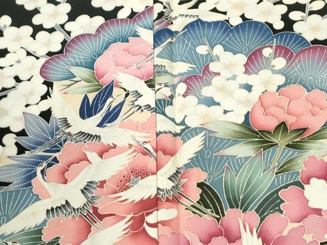平和屋着物●豪華黒留袖 友禅 作家物 飛鶴松竹梅 正絹 逸品 CABM4486yc