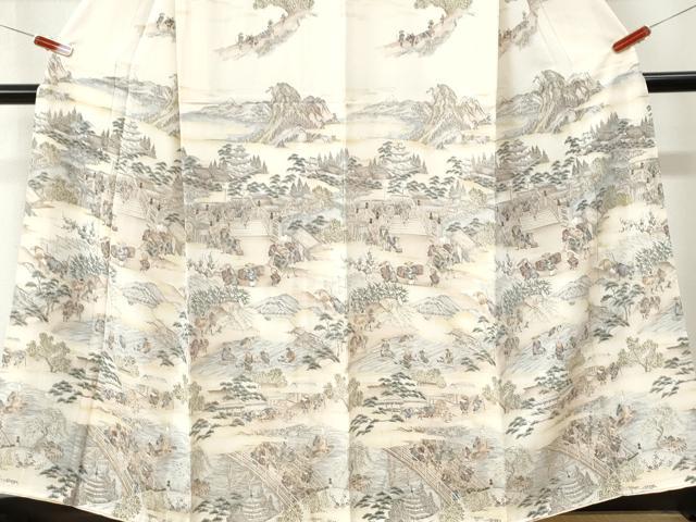 平和屋着物●訪問着 手描き 渡り橋人物風景文 暈し染め 正絹 逸品 未使用 CABM4489yc