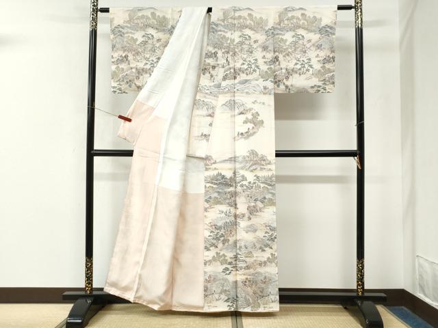 平和屋着物●訪問着 手描き 渡り橋人物風景文 暈し染め 正絹 逸品 未使用 CABM4489yc
