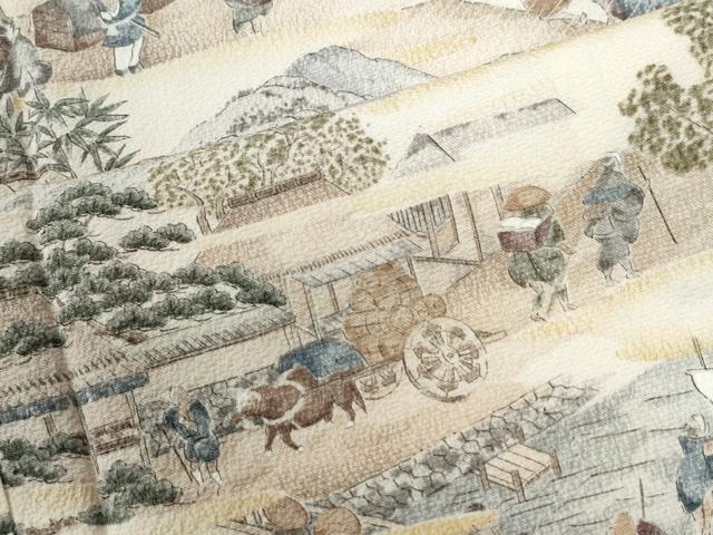 平和屋着物●訪問着 手描き 渡り橋人物風景文 暈し染め 正絹 逸品 未使用 CABM4489yc