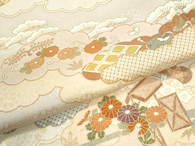 平和屋着物●色留訪問着 作家物 駒刺繍 雲重ね宝尽くし花唐草文 金彩 正絹 逸品 CABM4492yc
