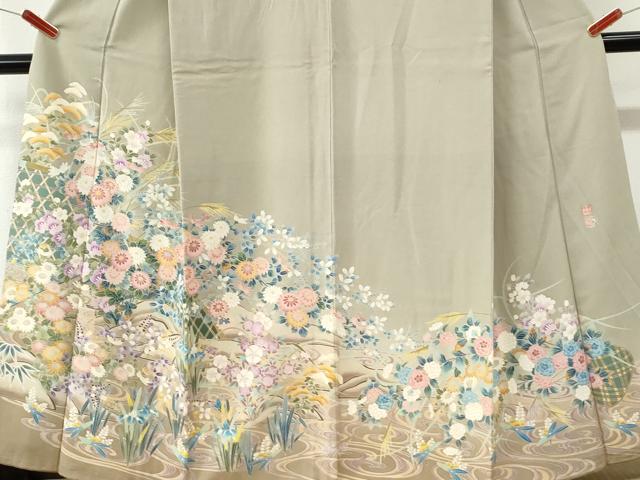 平和屋着物●豪華色留袖 友禅 作家物 流水草花文 暈し染め 正絹 逸品 CABM4502yc