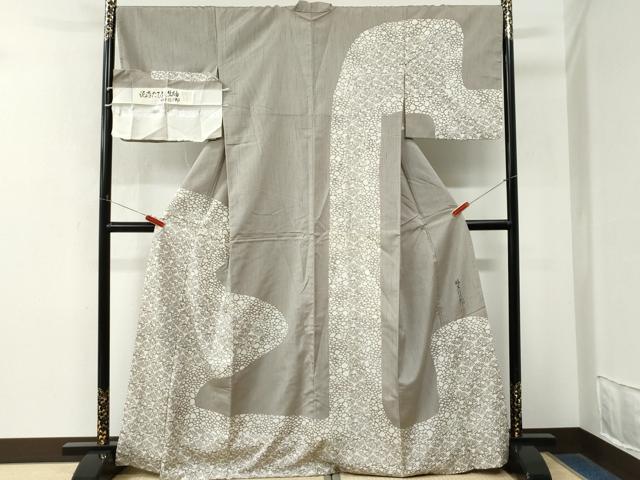 平和屋着物●泥染たてふじ生紬 訪問着 柿本伝次郎 松葉文 証紙付き 正絹 逸品 CABM4516yc