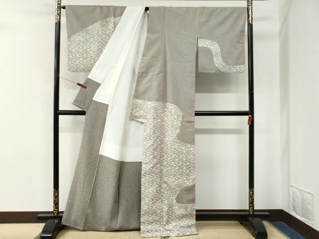 平和屋着物●泥染たてふじ生紬 訪問着 柿本伝次郎 松葉文 証紙付き 正絹 逸品 CABM4516yc