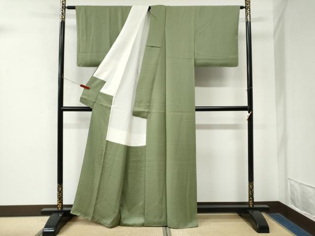 平和屋着物●上質な色無地 霞地紋 柳染色 正絹 逸品 未使用 CABM4526yc