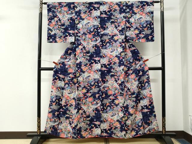平和屋着物●上質な小紋 遠山飛鶴流水草花文 正絹 逸品 CABM4530yc