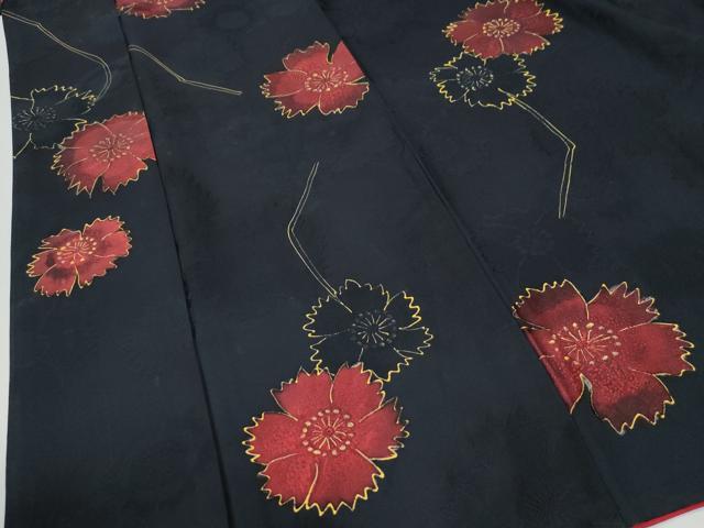 平和屋着物●上質な小紋 地紋起こし 舞花文 黒地 正絹 逸品 CABM4534yc
