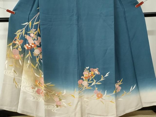 平和屋着物●訪問着 駒刺繍 宝尽くし流水枝花文 暈し染め 金彩 正絹 逸品 CABM4543yc
