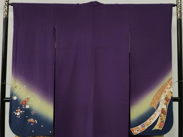 平和屋着物●豪華振袖・長襦袢セット 鬘帯飛鶴宝尽くし花文 暈し染め 金彩 正絹 逸品 CABM4554yc